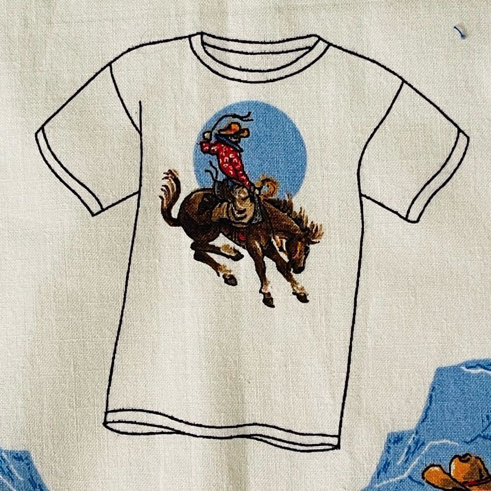 Vintage Western Rodeo Cowboy Bronco Appliqué Fabric Panel - Picture 4 of 15
